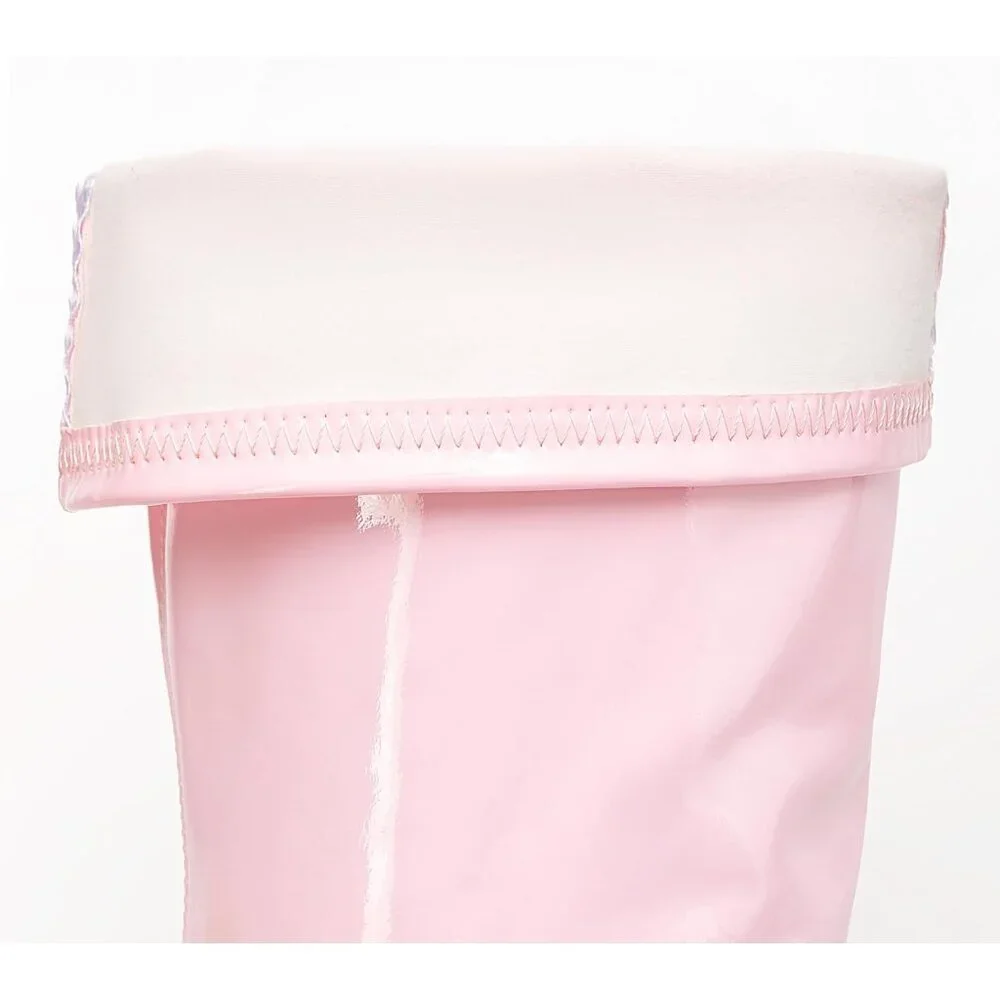 Women Pink Patent pu Side Zipper Stiletto High Heel Over The Knee Comfy Boots